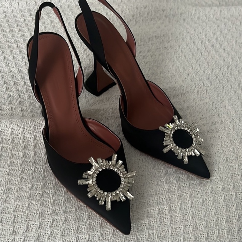 AMINA MUADDI begum satin crystal sling black pumps size 41